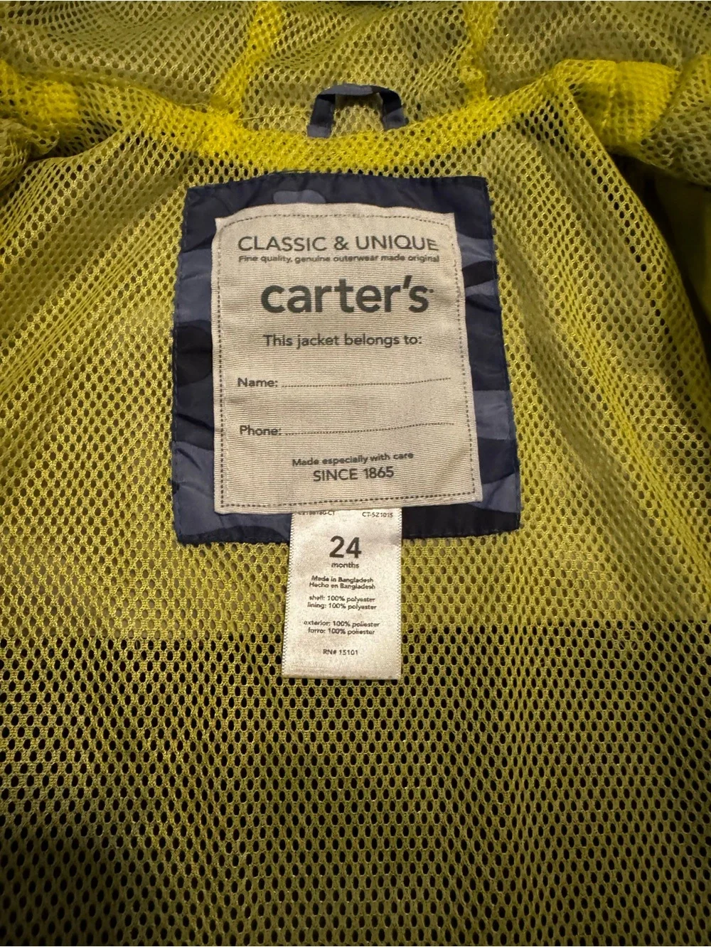 Carter’s Boys Camo Hooded Windbreaker Jacket 24 months 24m Navy Blue Camouflage